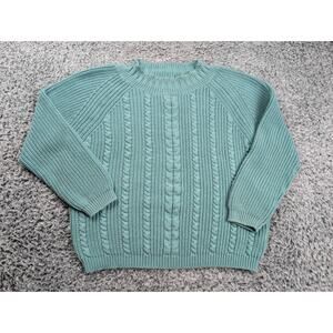 Eddie Bauer Sweater Women Medium Blue Chunky Knit Mock Neck Casual Career Light
